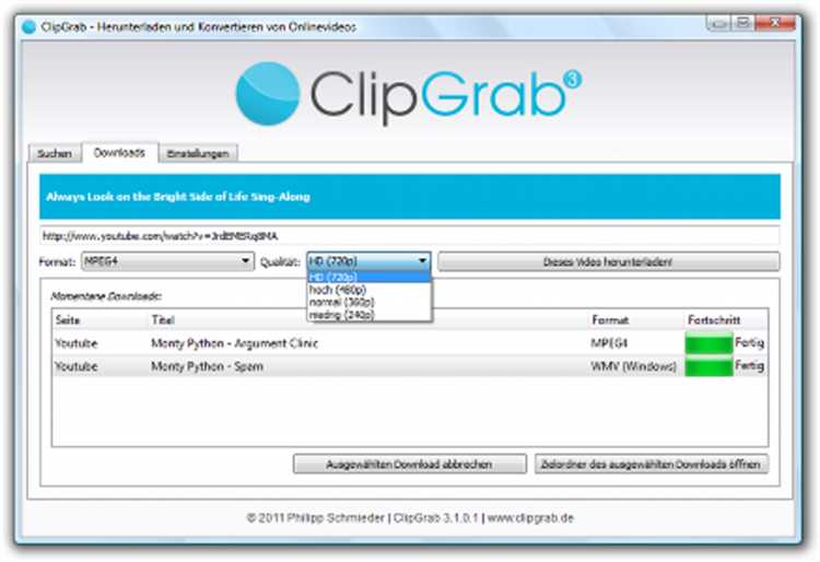 ClipGrab v396 - бесплатная программа для скачивания видео на Windows